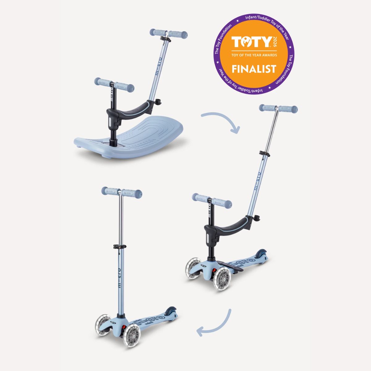 Patinete Infantil Micro Kickboard Mini Rock & Go LED 6 em 1 com Balanço Ocean Slate - 3-in-1 Fun That Grows with Your Child